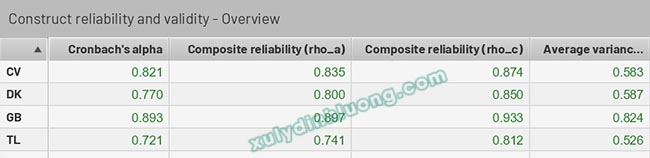Khác biệt Composite Reliability rho_c và rho_a trong SMARTPLS