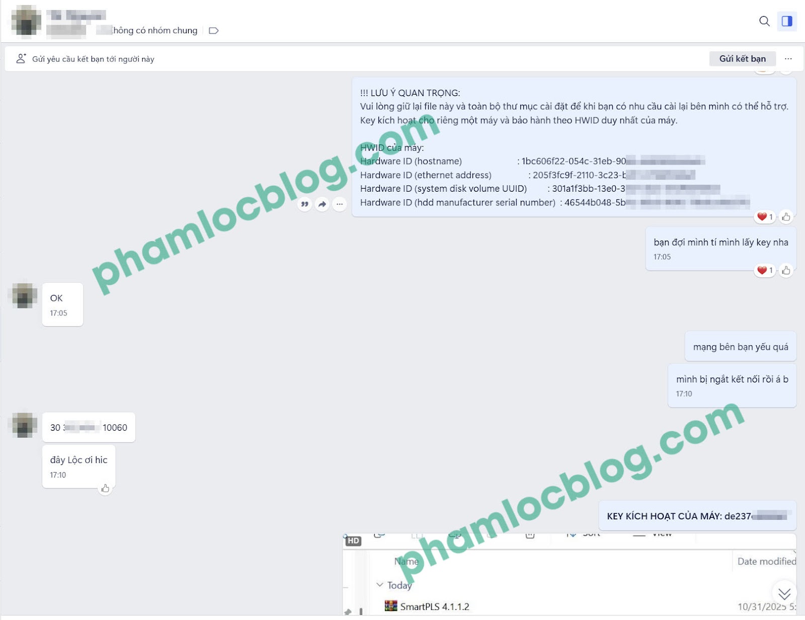 Minh chứng trao đổi và cài đặt SMARTPLS thành công