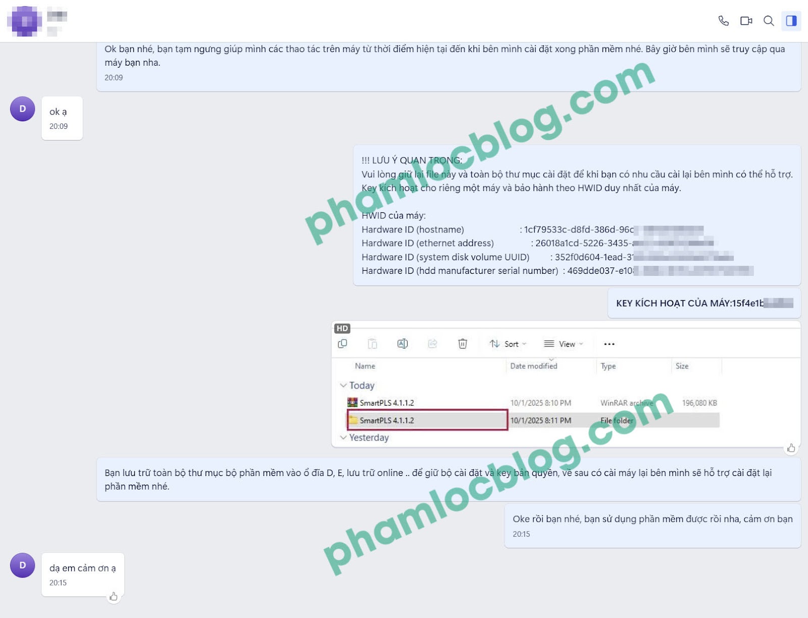 Minh chứng trao đổi và cài đặt SMARTPLS thành công