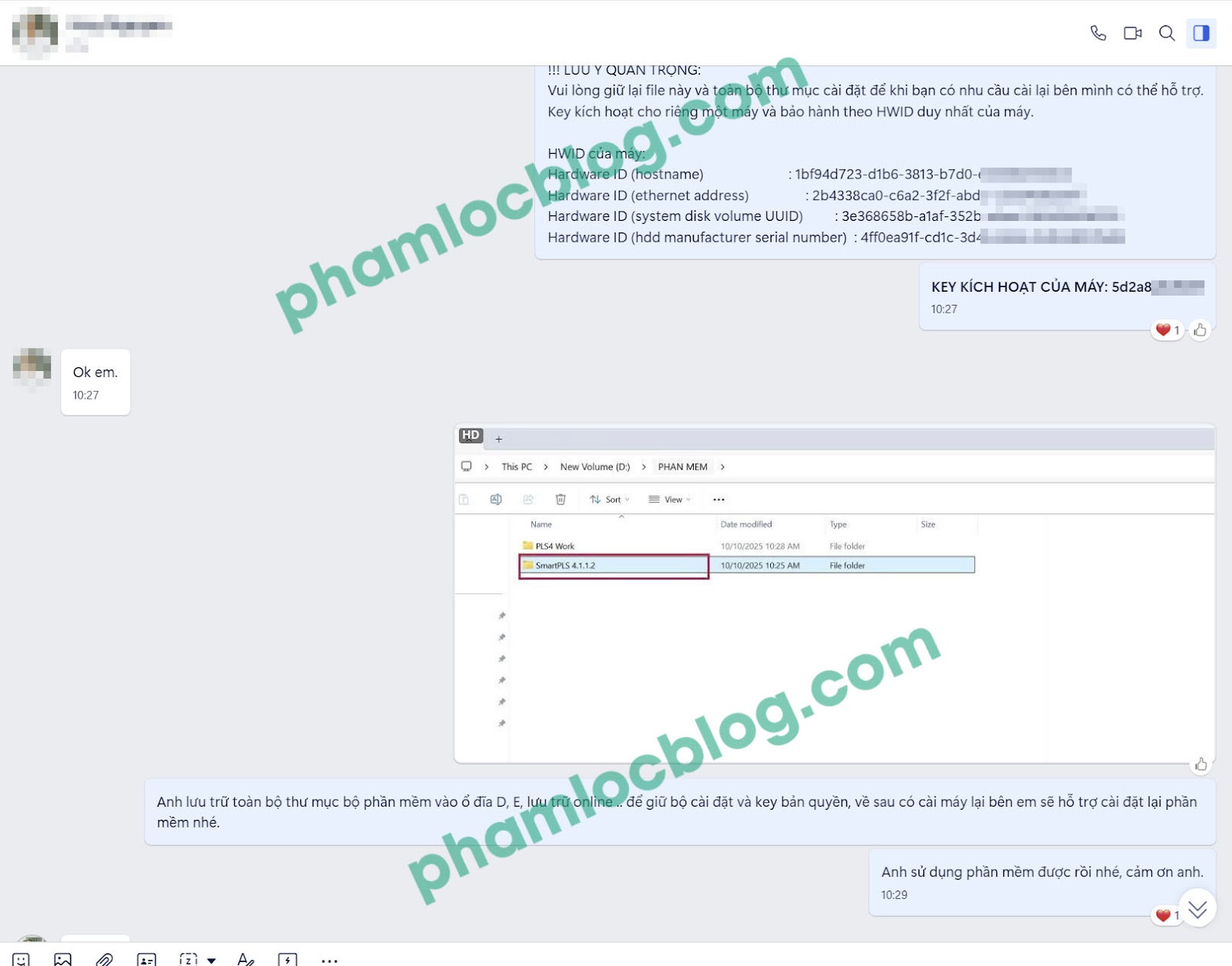 Minh chứng trao đổi và cài đặt SMARTPLS thành công