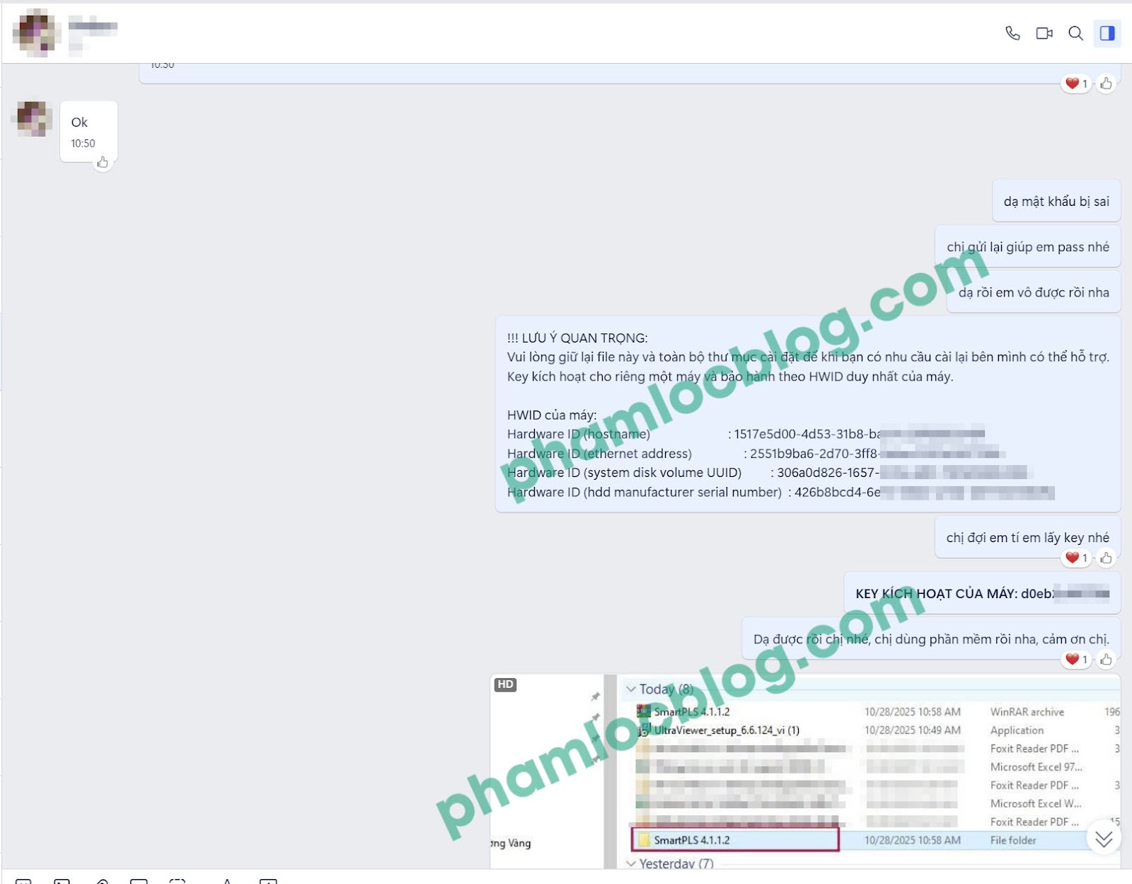 Minh chứng trao đổi và cài đặt SMARTPLS thành công